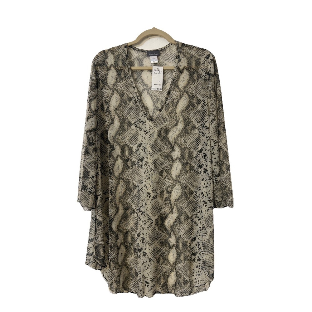 jordan taylor Brown swimsuit cover up Sz XL Sheer Animal Print Wide Sleeve Y2K